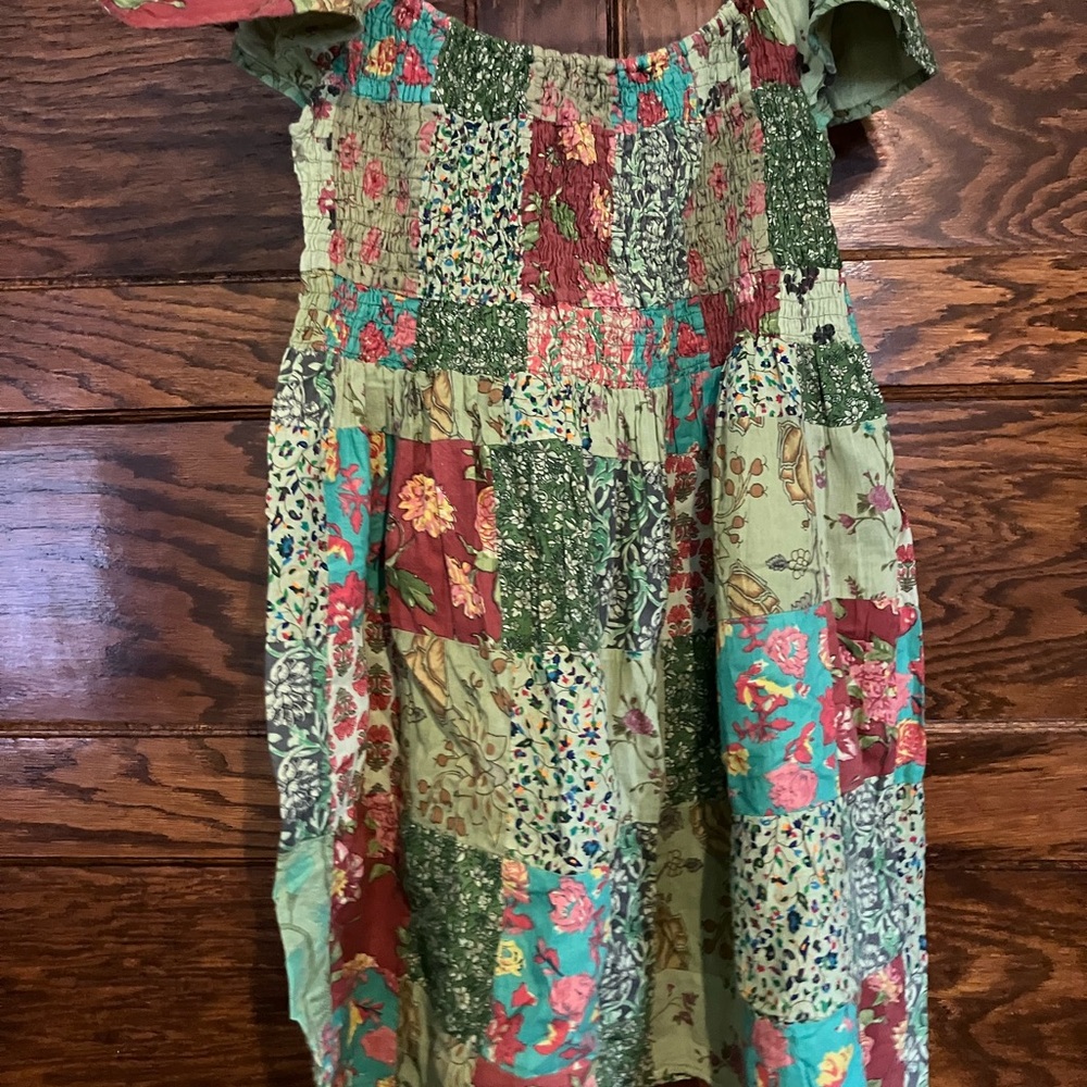 Mountain Girl Patchwork Midi Dress in Green and Red